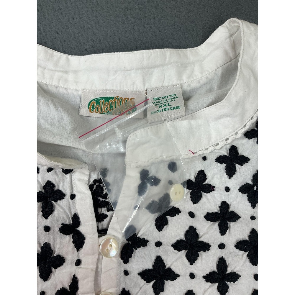 Collections Blouse Womens XXL White Floral Embroidered Tunic 3/4 Sleeve - Picture 3 of 8